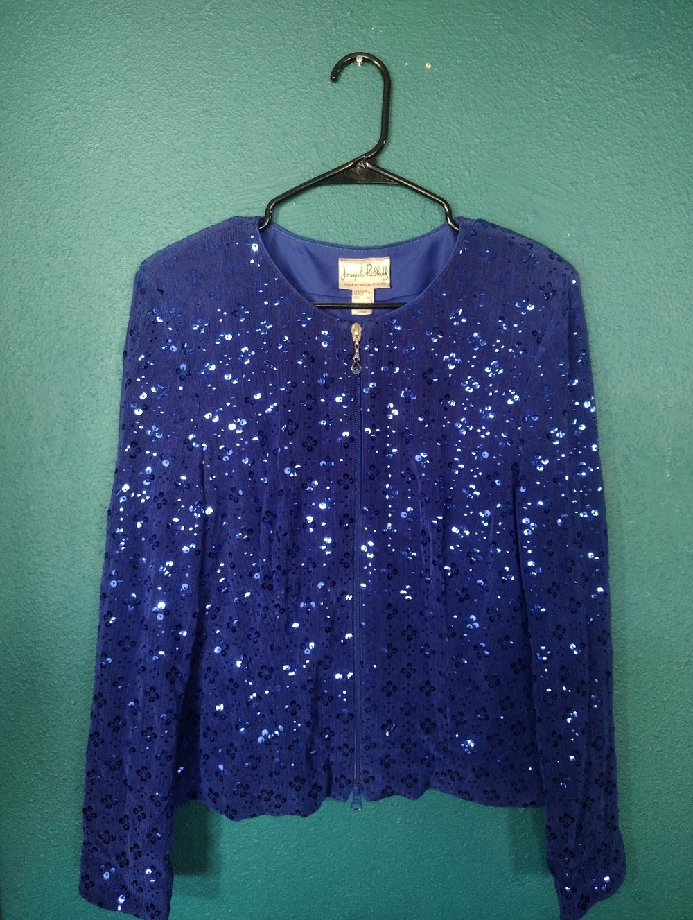 Joseph Ribkoff Royal Blue Sequin Zip-Front Party Jacket